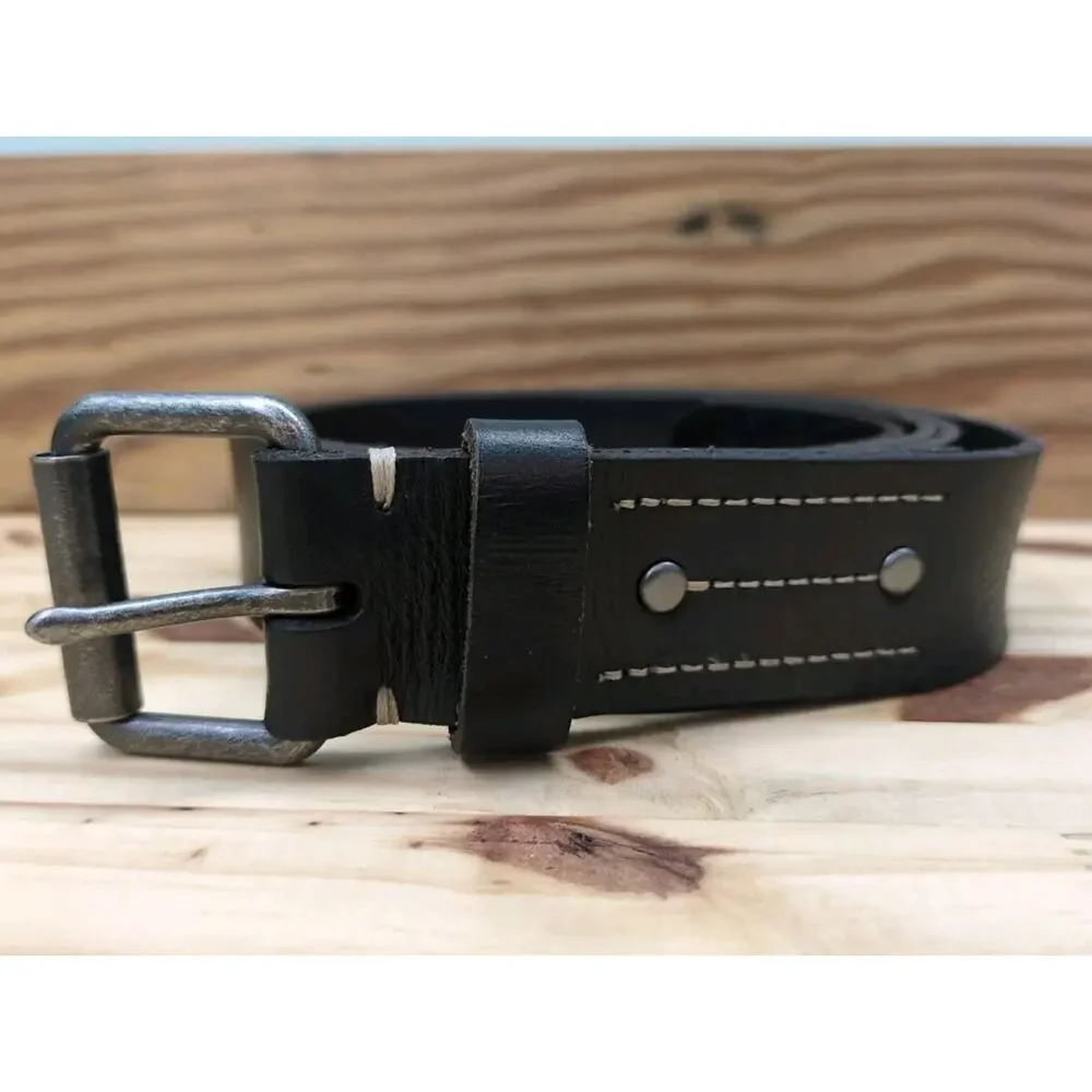 Lands End Black Leather Belt Mens Sz 48 1-3/8”Wide